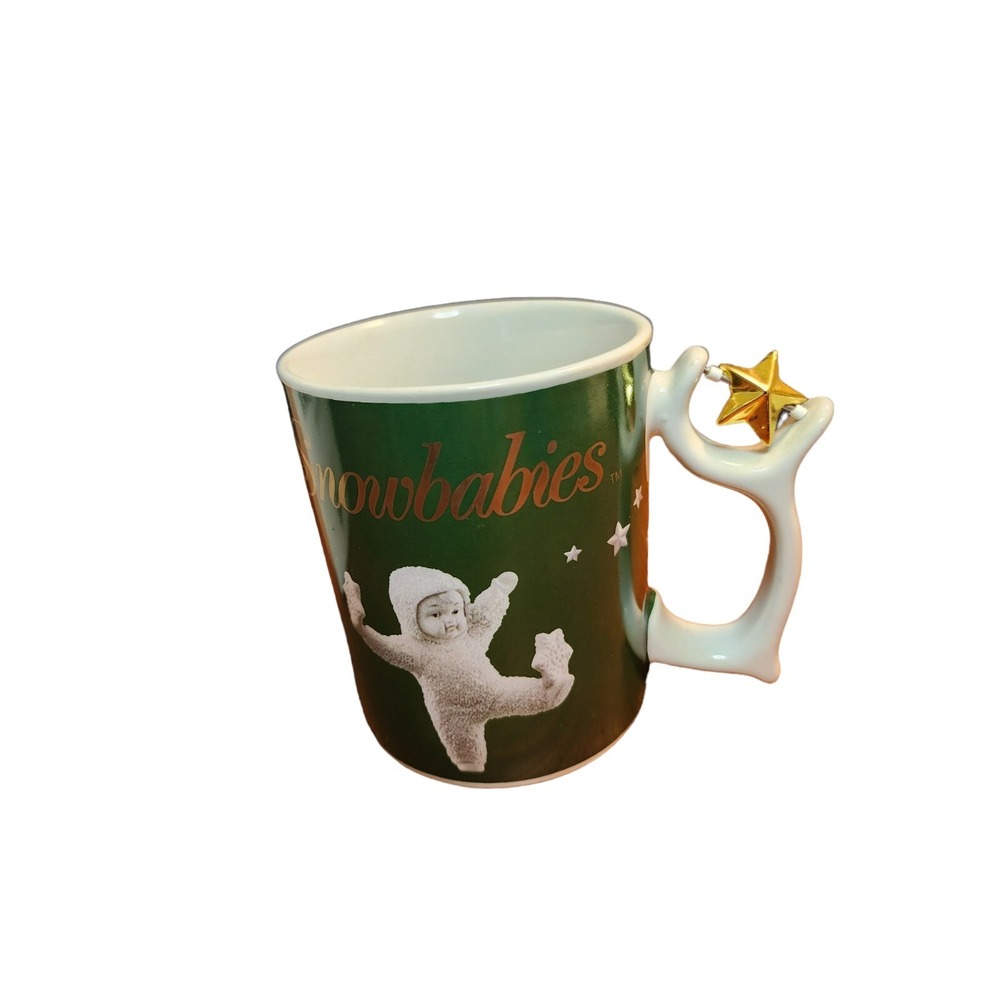 VTG DEPT 56 SNOWBABIES SPINNER Christmas MUG 99 Star Ceramic Green Holiday W/Box